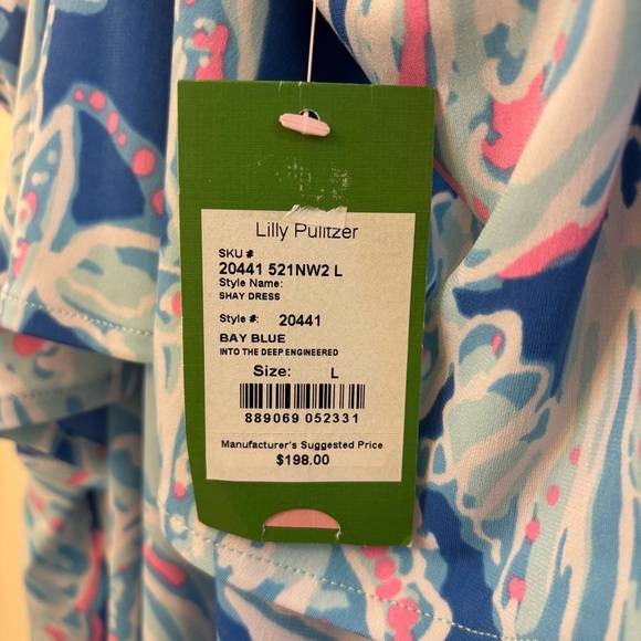 Lilly Pulitzer Bay Blue Into The Deep Engineered Shay Dress Size L Resortwear - Picture 13 of 13